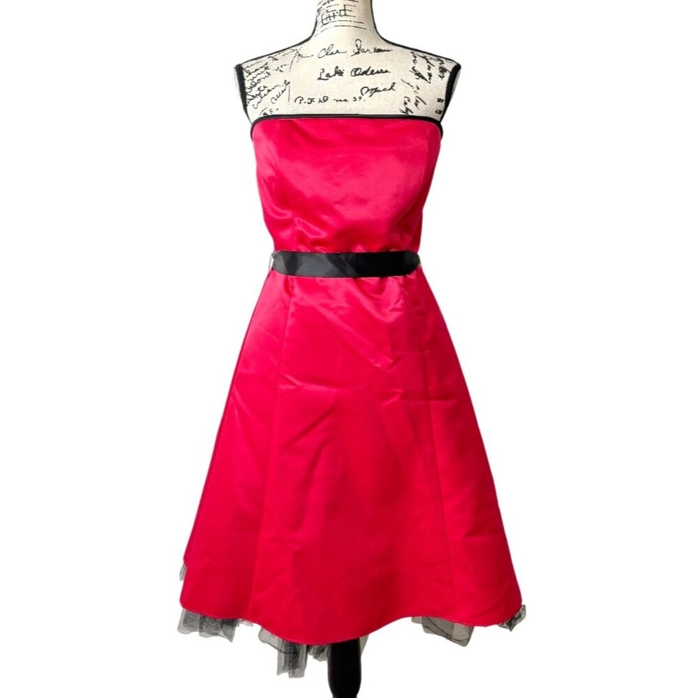 Jessica McClintock Gunne Sax Strapless Dress Pink Black Satin Tulle Size 11/12